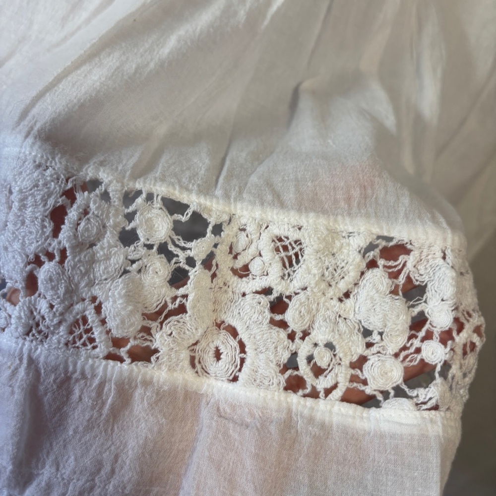 S.R. Fashion Crochet lace white top 3/4 sleeves 100% cotton crinkle fabric beach - Picture 5 of 12